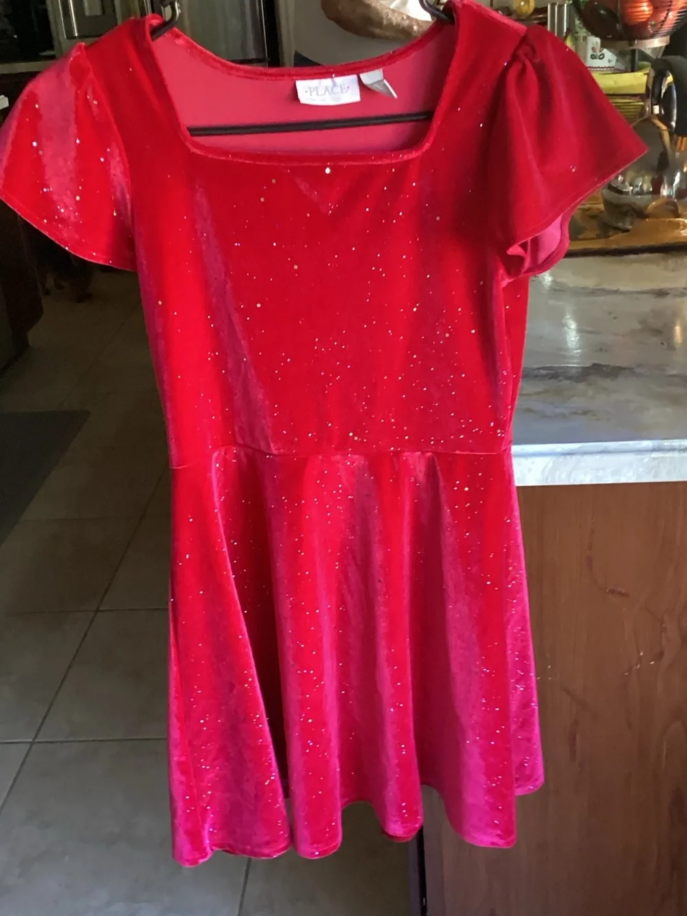 The Children's Place Red Velvet Sparkle Fit & Flare Dress - Square Neck
